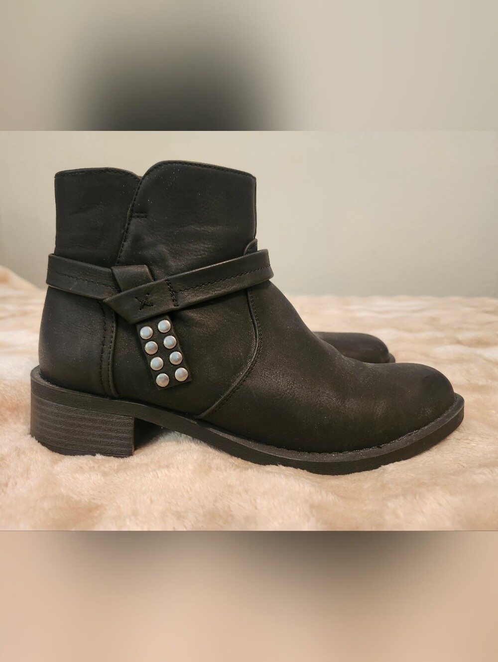 Black Chunk Heel Ankle Boots Women 8